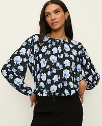Ann Taylor Floral Bubble Hem Top Soft Cornflower Women's