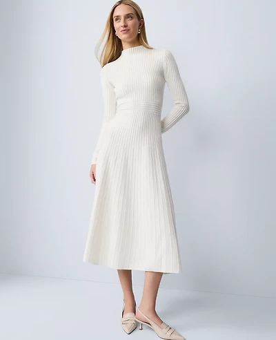 Ann Taylor Petite Ribbed Mock Neck Sweater Dress Winter White Women's