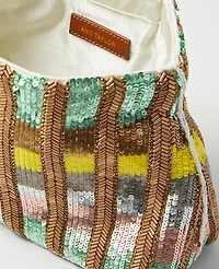 Ann Taylor Striped Sequin Clutch Handbag Pink Petal Women's