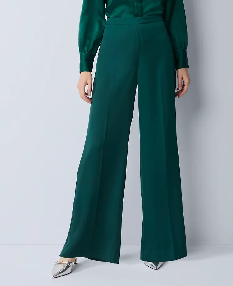Ann Taylor The Wide-Leg Pant Satin Rainforest Women's