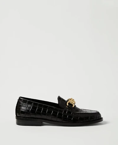 Ann Taylor Hardware Embellished Croco Loafer Black Women's