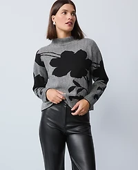 Ann Taylor Petite Herringbone Floral Jacquard Sweater Size Medium Black Women's