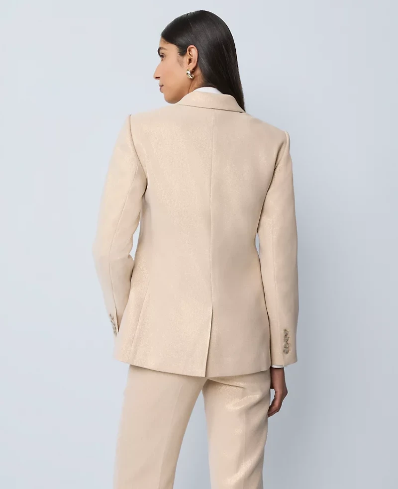 Ann Taylor The Petite Greenwich Blazer in Metallic Jacquard Size 12 Gold/White Women's