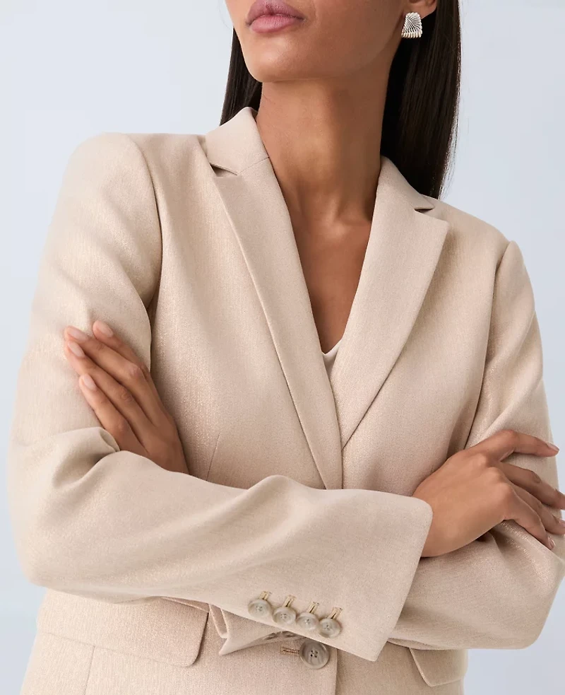 Ann Taylor The Petite Greenwich Blazer Metallic Jacquard Gold/White Women's