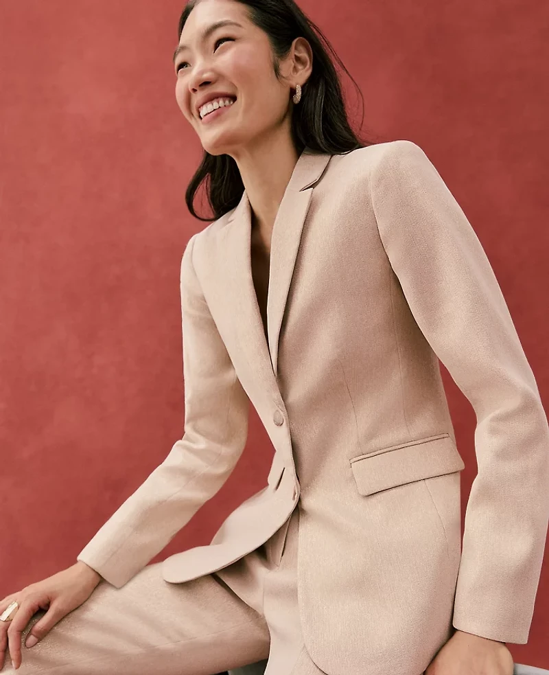 Ann Taylor The Petite Greenwich Blazer in Metallic Jacquard Size 12 Gold/White Women's