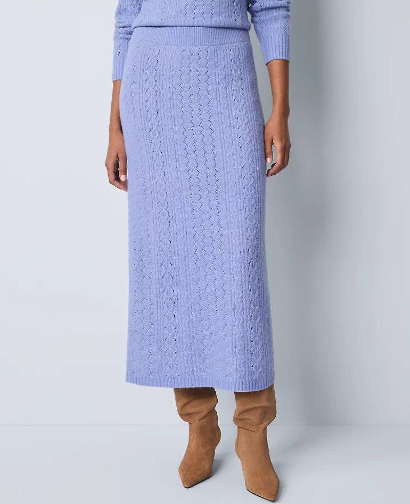 Ann Taylor Petite Weekend Collection Pointelle Sweater Skirt Peaceful Periwinkle Women's