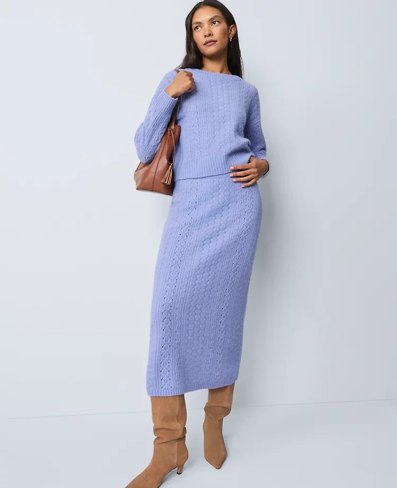 Ann Taylor Petite Weekend Collection Pointelle Sweater Skirt Peaceful Periwinkle Women's