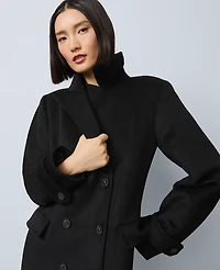Ann Taylor Petite Fitted Double Breasted Long Coat Black Women's