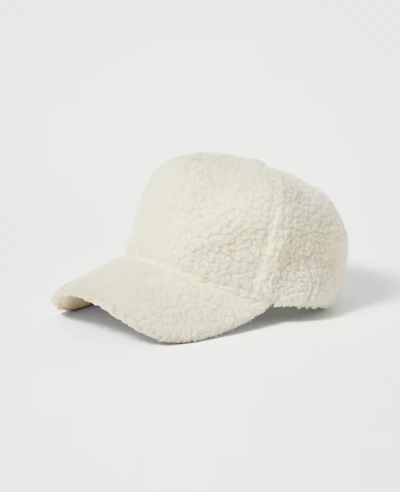 Ann Taylor Weekend Collection Sherpa Baseball Cap Winter White Women's