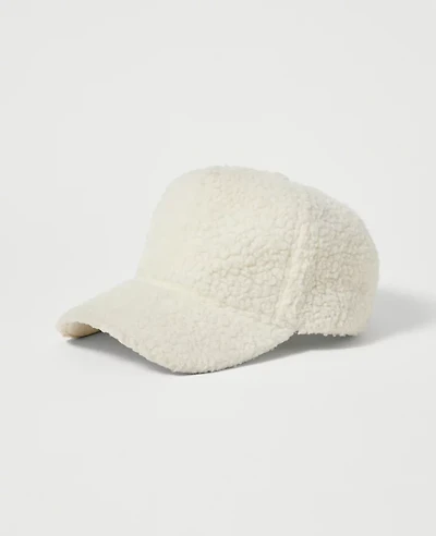 Ann Taylor Weekend Collection Sherpa Baseball Cap Winter White Women's