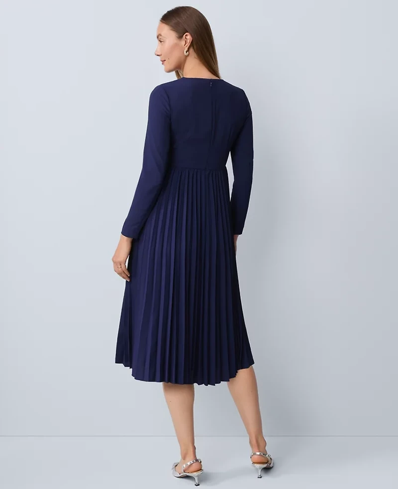 Ann Taylor Pleated Crepe Flare Dress Women's