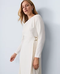 Ann Taylor Pleated Crepe Flare Dress Winter White Women's