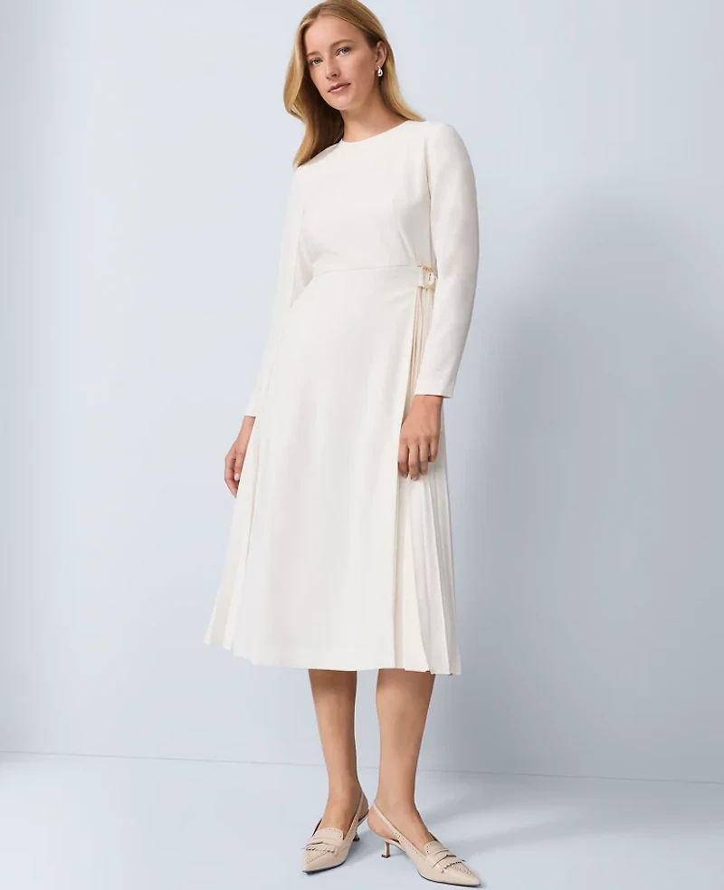 Ann Taylor Pleated Crepe Flare Dress Winter White Women's