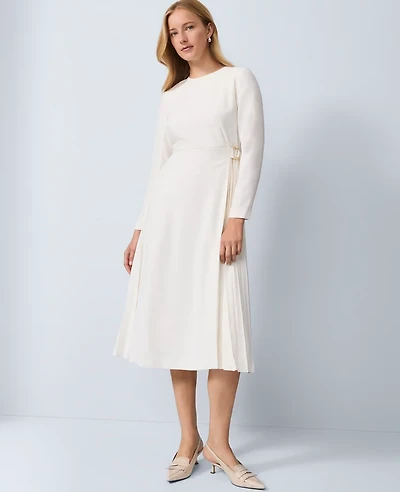 Ann Taylor Pleated Crepe Flare Dress Winter White Women's