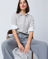 Ann Taylor Petite Metallic Sweater T-Shirt Silver Women's