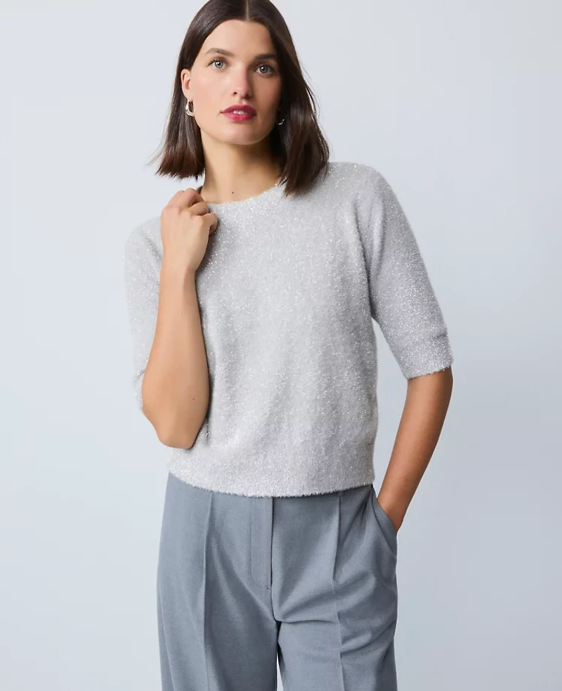 Ann Taylor Petite Metallic Sweater T-Shirt Silver Women's