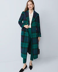 Ann Taylor Petite Plaid Fitted Double Breasted Coat Rainforest Women's
