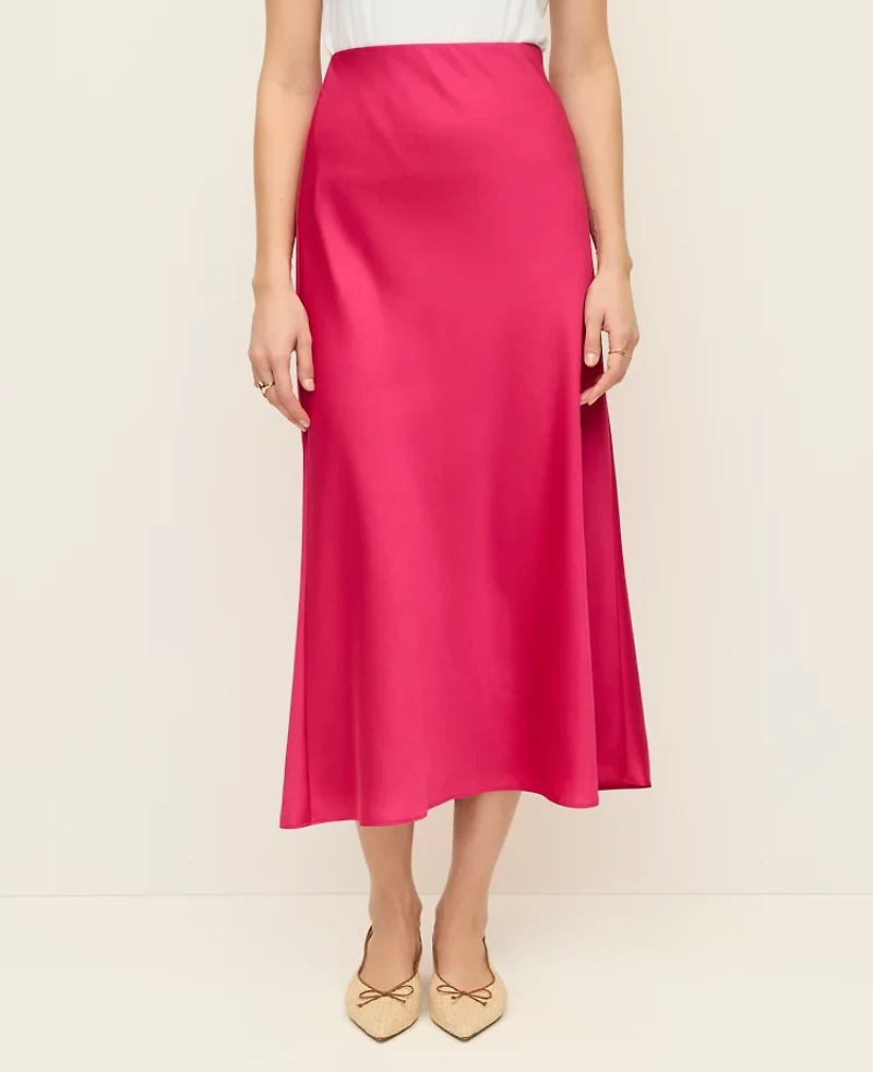 Ann Taylor Satin Bias Midi Slip Skirt Women's
