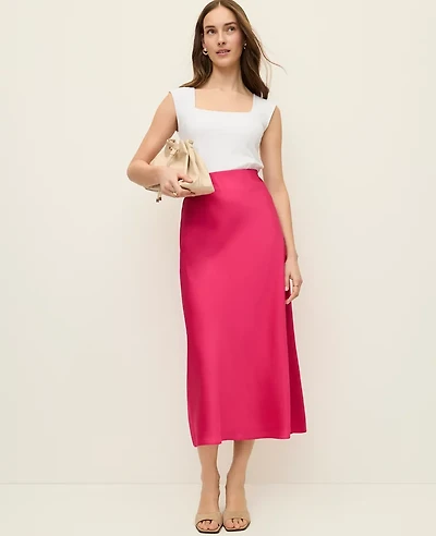 Ann Taylor Satin Bias Midi Slip Skirt Women's