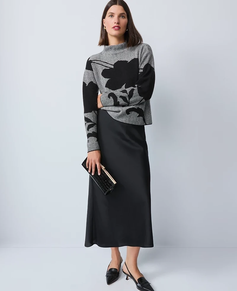 Ann Taylor Satin Bias Midi Slip Skirt Women's