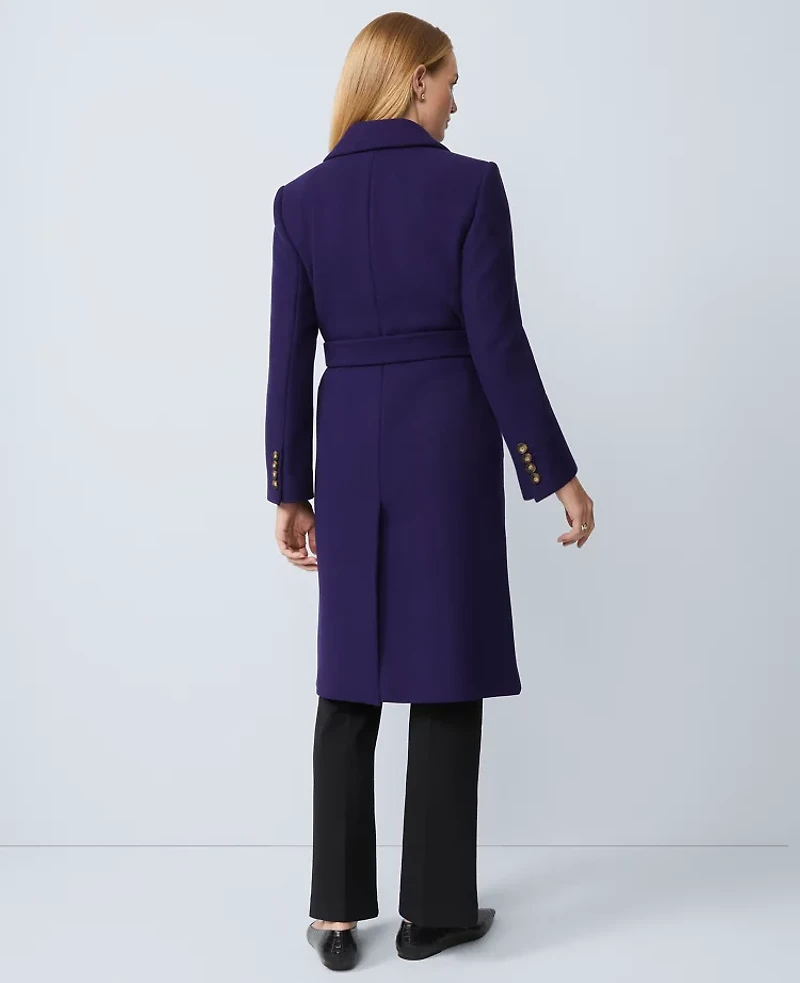 Ann Taylor Petite Belted Notch Collar Coat Midnight Mulberry Women's