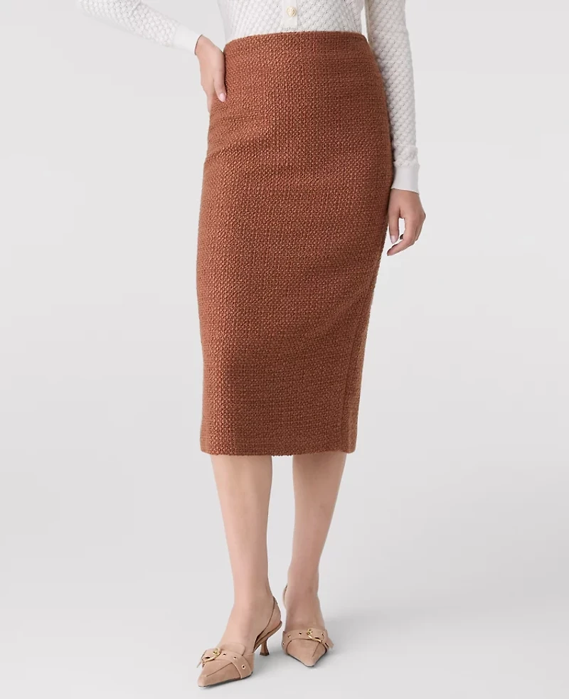 Ann Taylor The Column Midi Skirt Tweed Spiced Cider Women's