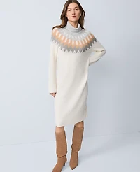 Ann Taylor Petite Weekend Collection Fair Isle Sweater Midi Dress Grey Women's