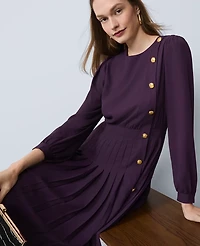 Ann Taylor Petite Pleated Button Flare Midi Dress Aubergine Dream Women's