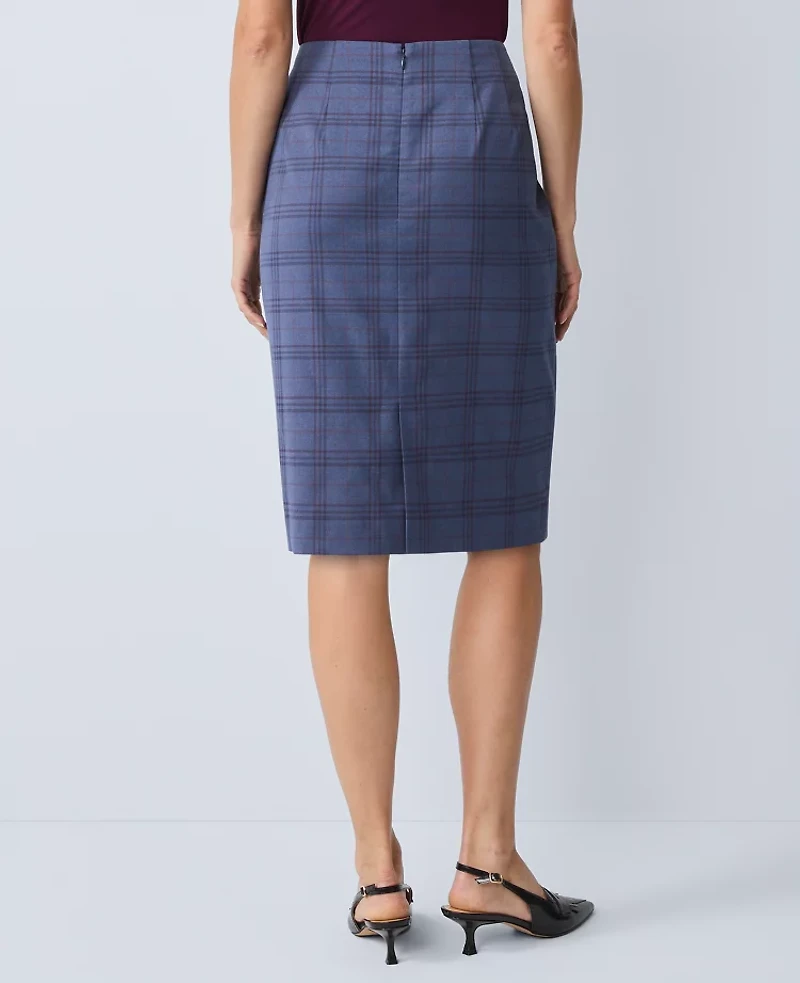 Ann Taylor The Petite Pencil Skirt Plaid Blue Multi Women's