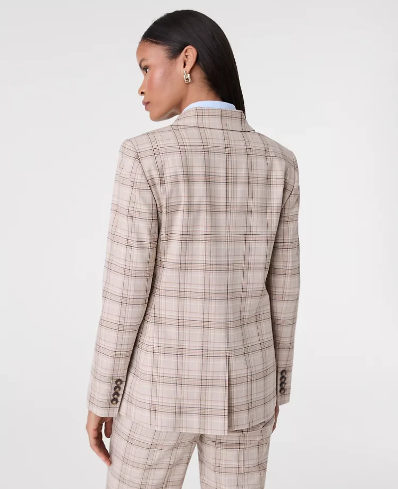 Ann Taylor The Greenwich Blazer Plaid Tweed Tan/Navy Women's