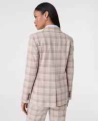 Ann Taylor The Greenwich Blazer Plaid Tweed Tan/Navy Women's
