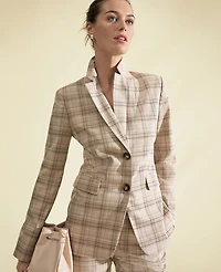 Ann Taylor The Greenwich Blazer Plaid Tweed Tan/Navy Women's