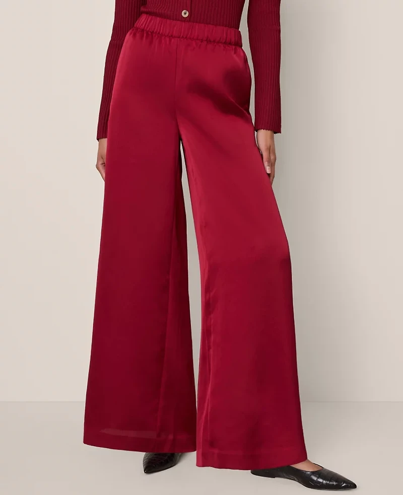 Ann Taylor The Easy Palazzo Pant Satin Cherry Pie Women's