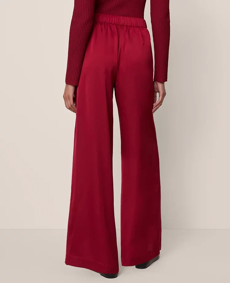 Ann Taylor The Easy Palazzo Pant Satin Cherry Pie Women's