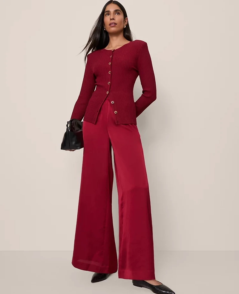 Ann Taylor The Easy Palazzo Pant Satin Cherry Pie Women's