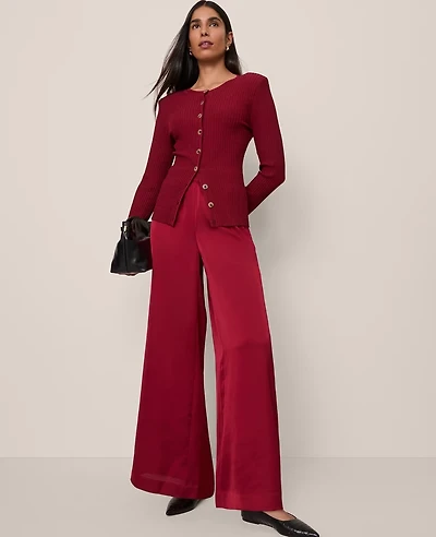 Ann Taylor The Easy Palazzo Pant Satin Cherry Pie Women's