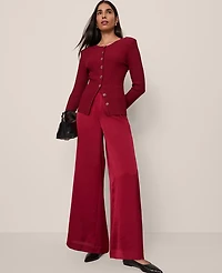 Ann Taylor The Easy Palazzo Pant Satin Cherry Pie Women's
