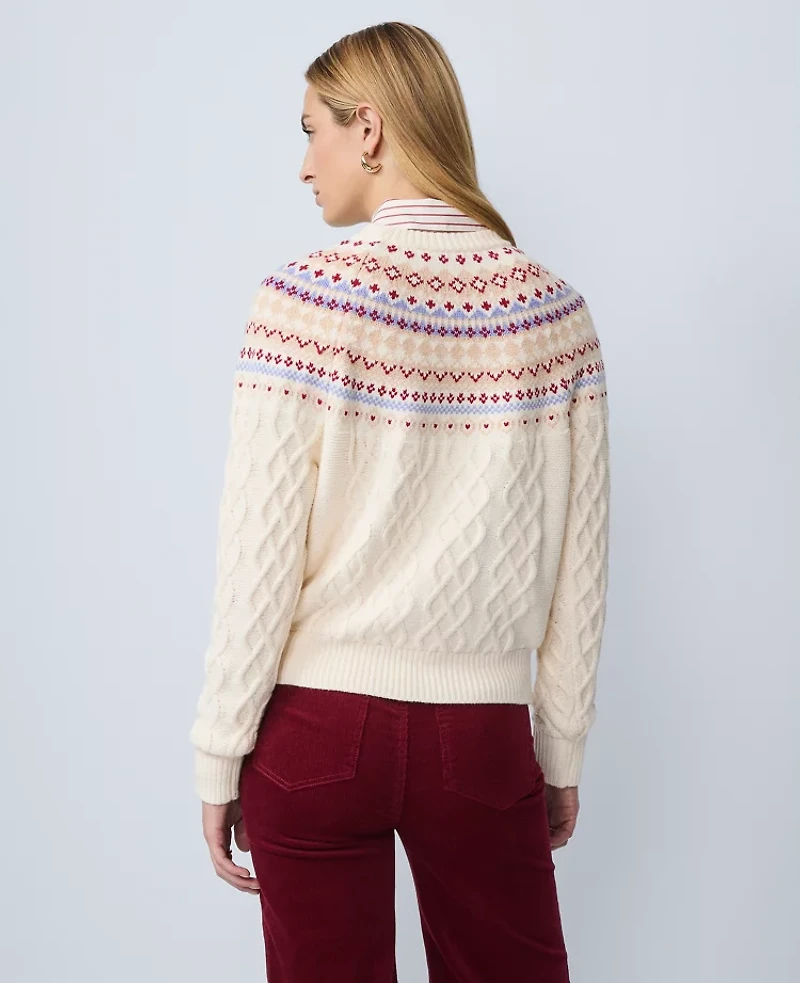 Ann Taylor Petite Weekend Collection Fair Isle Cable Sweater Peaceful Periwinkle Women's