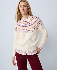 Ann Taylor Petite Weekend Collection Fair Isle Cable Sweater Peaceful Periwinkle Women's