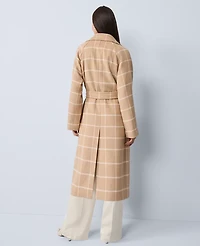 Ann Taylor Petite Plaid Belted Coat Cafe Au Lait Women's