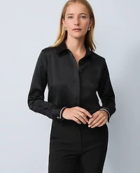 Ann Taylor Petite Embellished Cuff Essential Shirt Black Women's