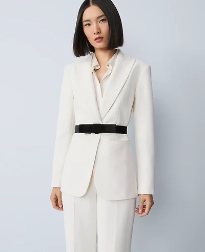 Ann Taylor Petite Belted Crepe Fitted Long Blazer Winter White Women's