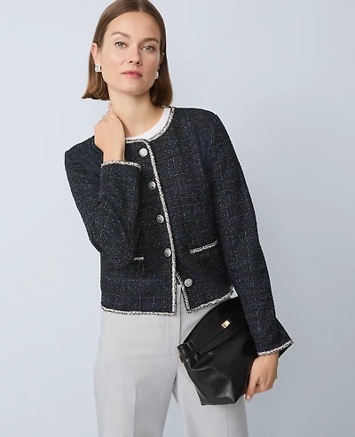 Ann Taylor Metallic Tweed Jacket Navy/Black Women's