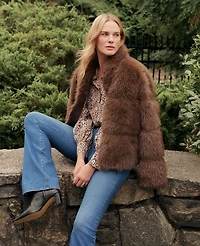 Ann Taylor Petite Weekend Collection Faux Fur Short Jacket Dark Brown Women's