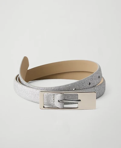 Ann Taylor Glitter Rectangle Buckle Belt Silvertone Women's