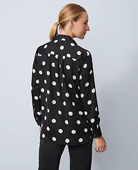 Ann Taylor Petite Dotted Camp Shirt Black Women's