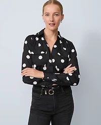 Ann Taylor Petite Dotted Camp Shirt Black Women's