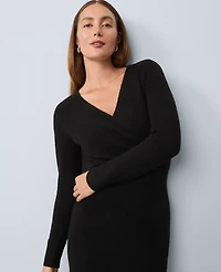 Ann Taylor Petite Wrap Sweater Sheath Dress Black Women's