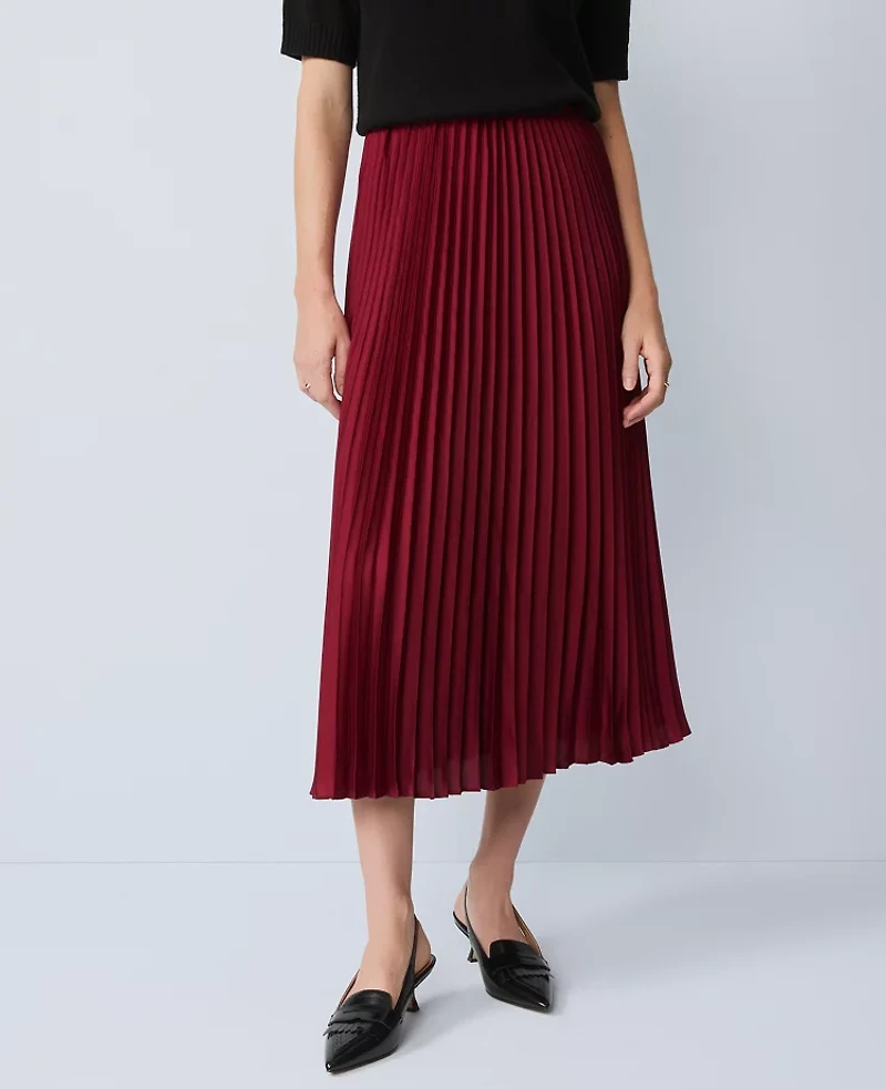 Ann Taylor Satin Pleated Midi Skirt Cherry Pie Women's