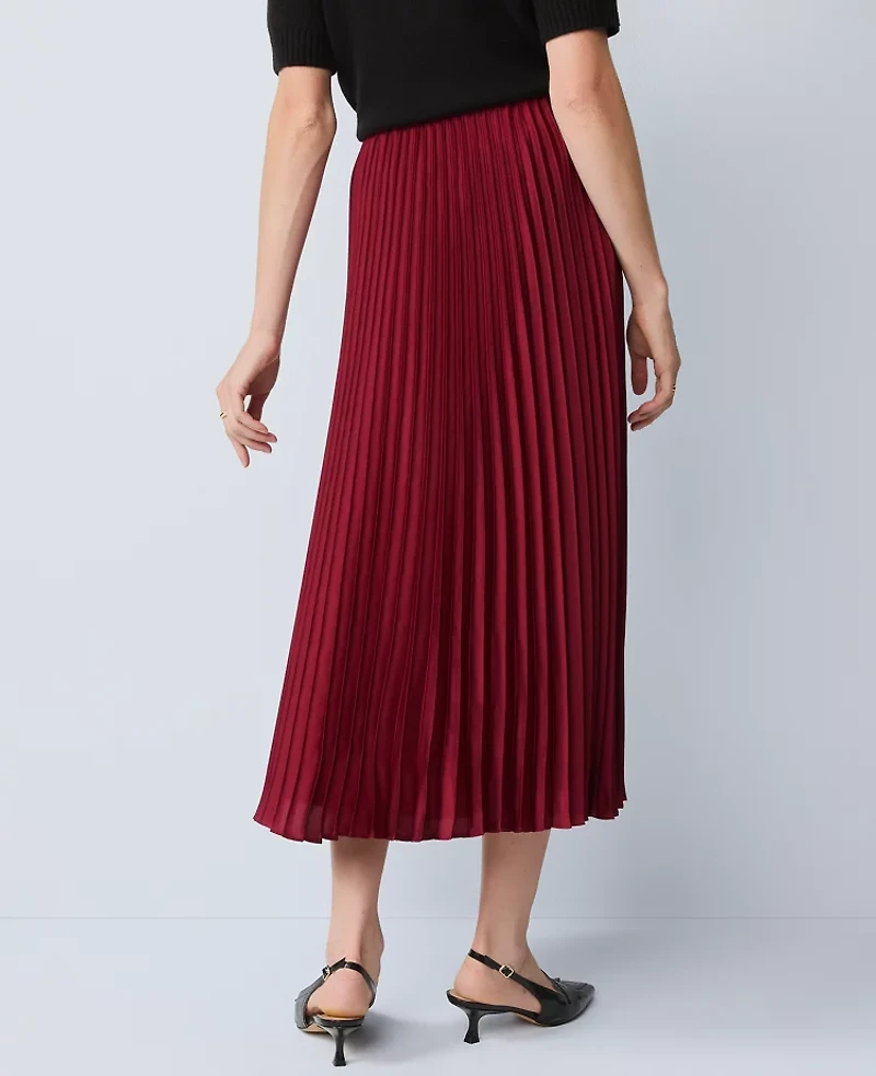 Ann Taylor Satin Pleated Midi Skirt Cherry Pie Women's